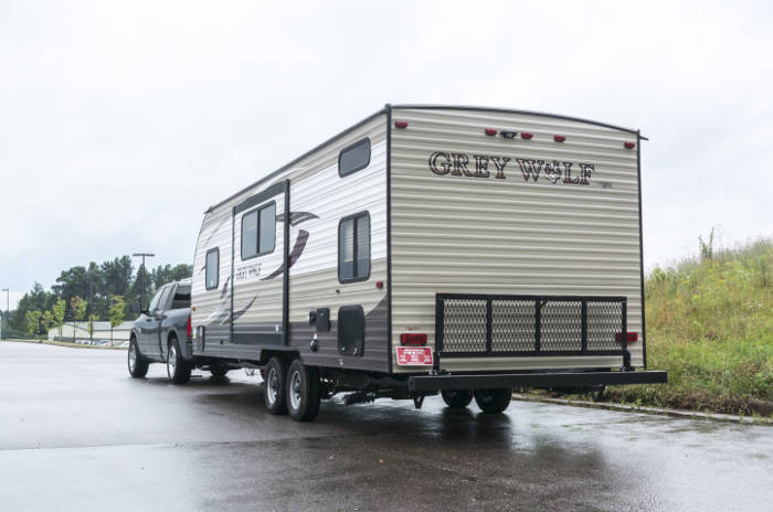 Pickup Truck Towing Large Travel Trailer