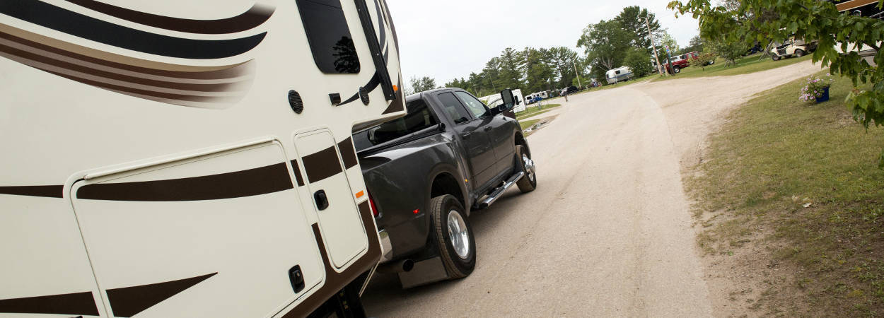 Truck Towing 5th Wheel Trailer