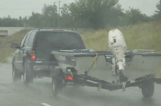 Truck Towing Boat Trailer Rain