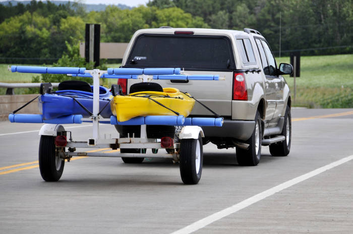 Truck Towing Kayak Trailer